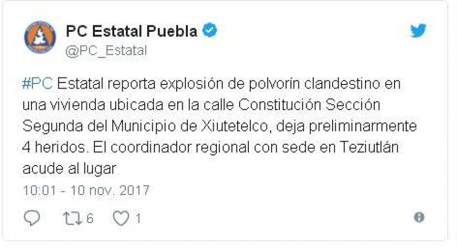 Explota polvorín clandestino en Xiutetelco hay cuatro heridos Enlace